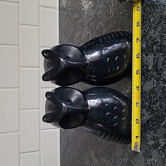 Vintage Hand Carved Black Stone Onyx Owl Shaped Office Library Bookends - Picture 10 of 12
